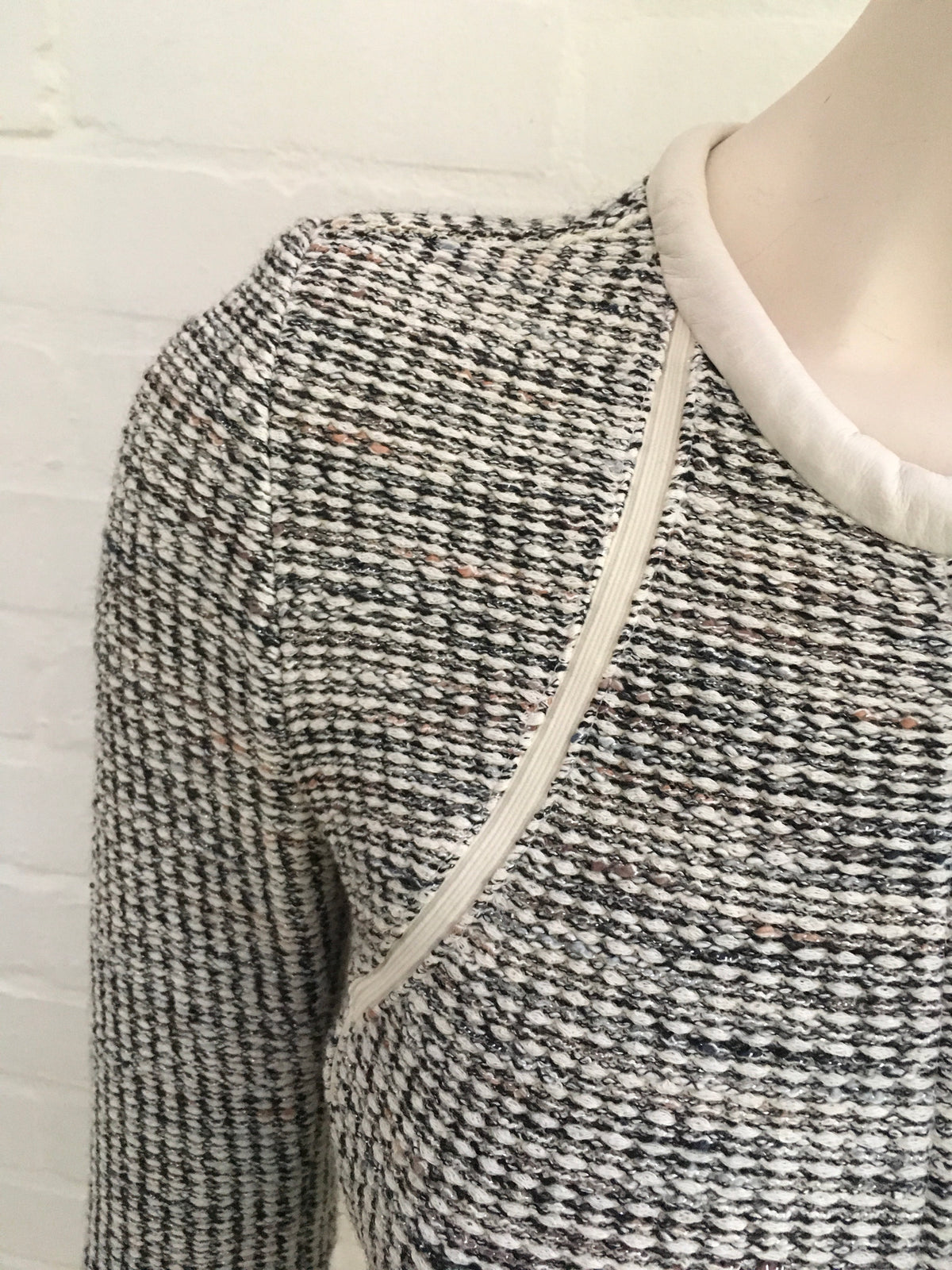 IRO Noelia Zip-Up Jacket Leather Trim Tweed Ladies