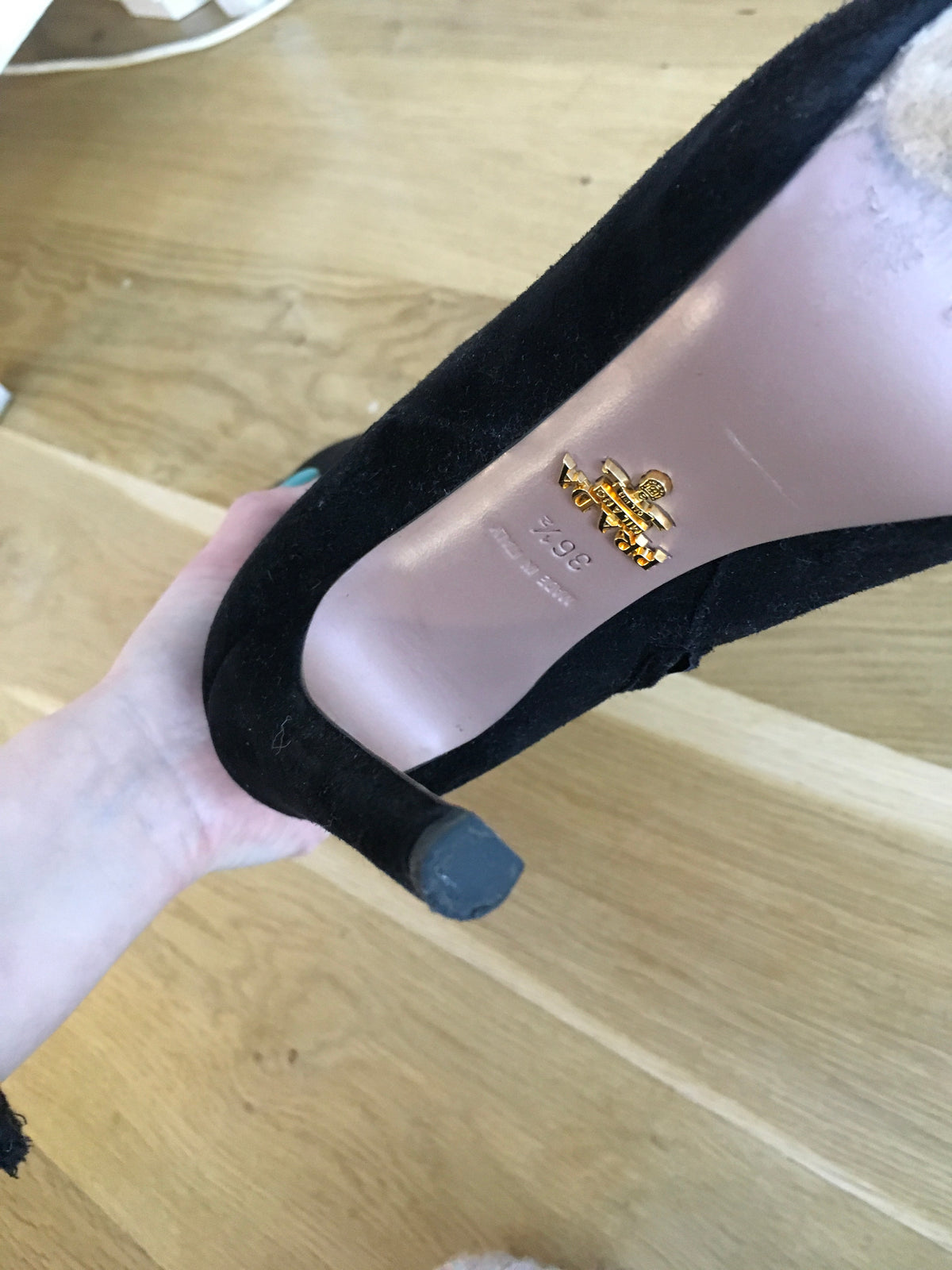 PRADA Suede Leather Black Knee High Boots LADIES