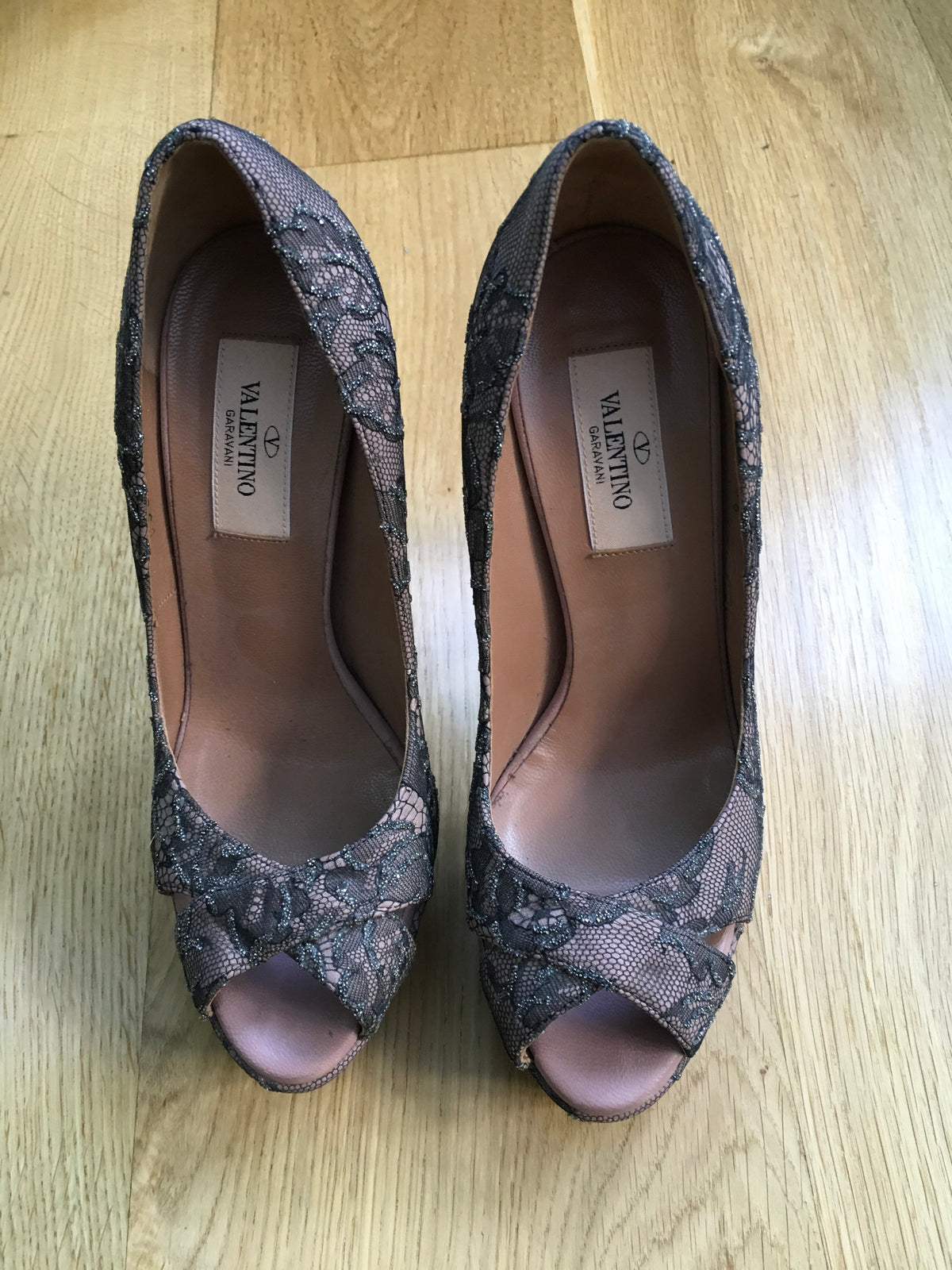 Valentino Women's Black Crystal Lace Platform Pump Shoes Ladies