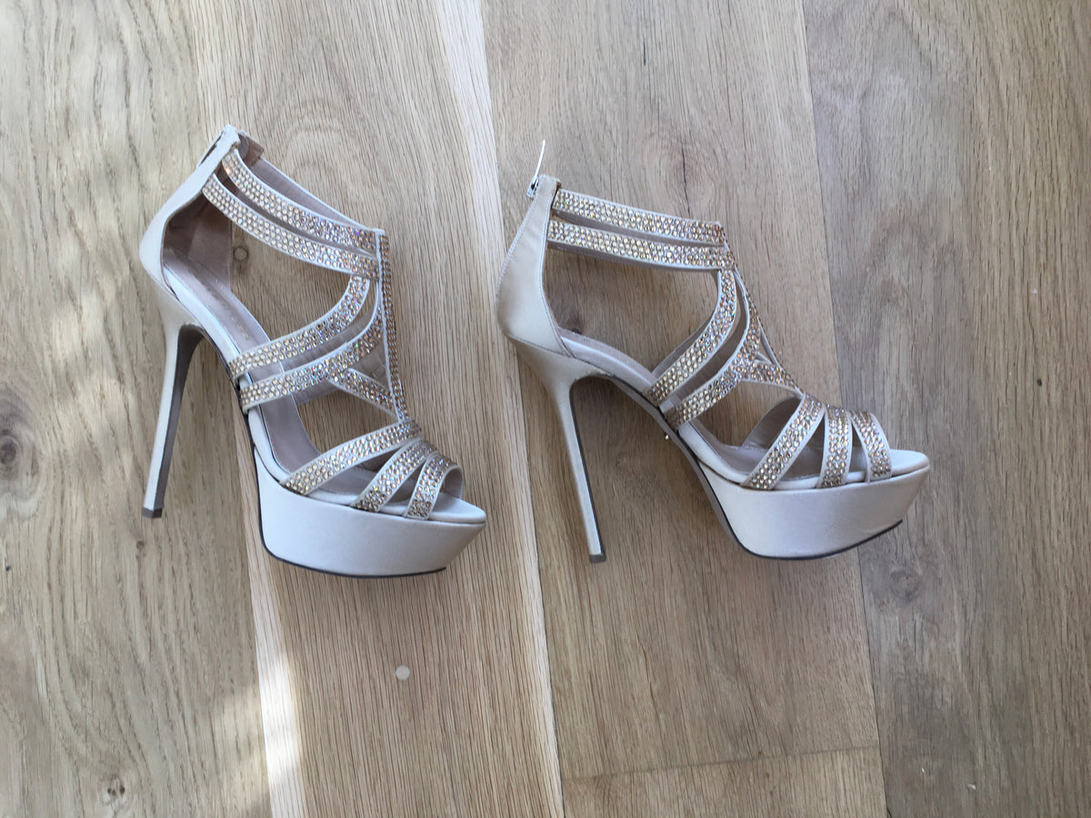 SERGIO ROSSI SWAROVSKI CRYSTAL EMBELLISHED SATIN SANDALS Ladies