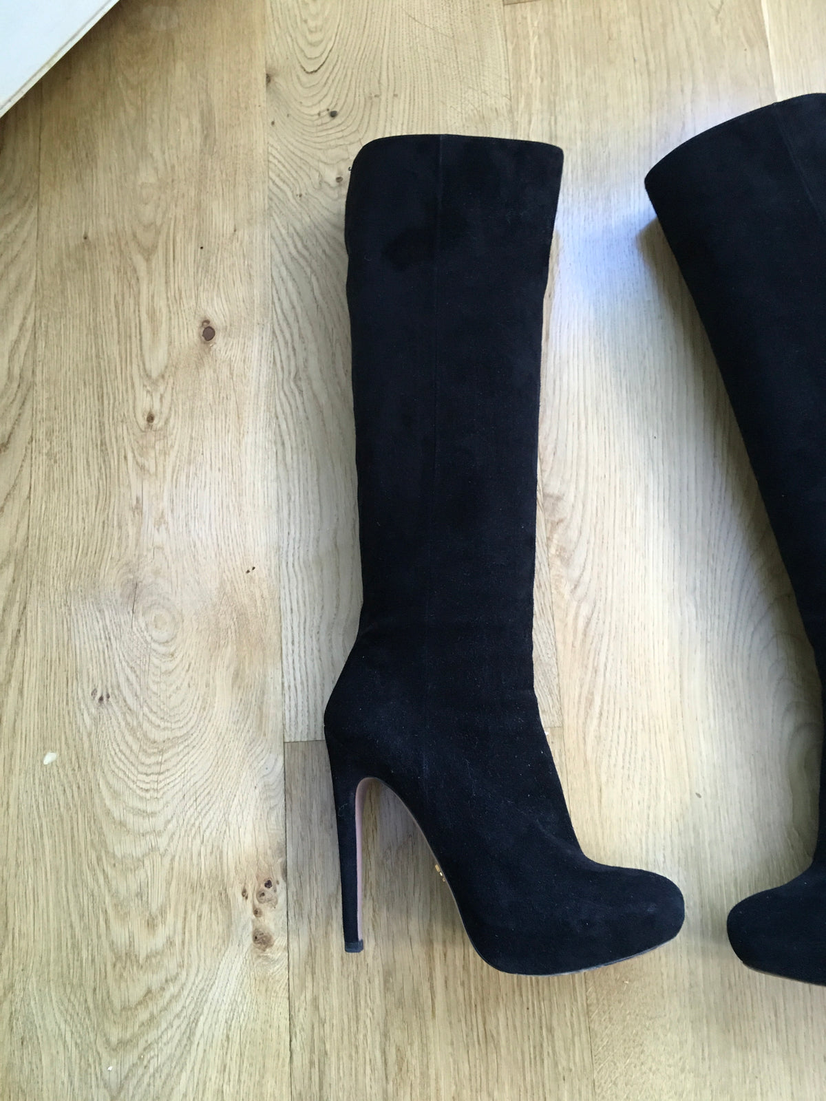 PRADA Suede Leather Black Knee High Boots LADIES