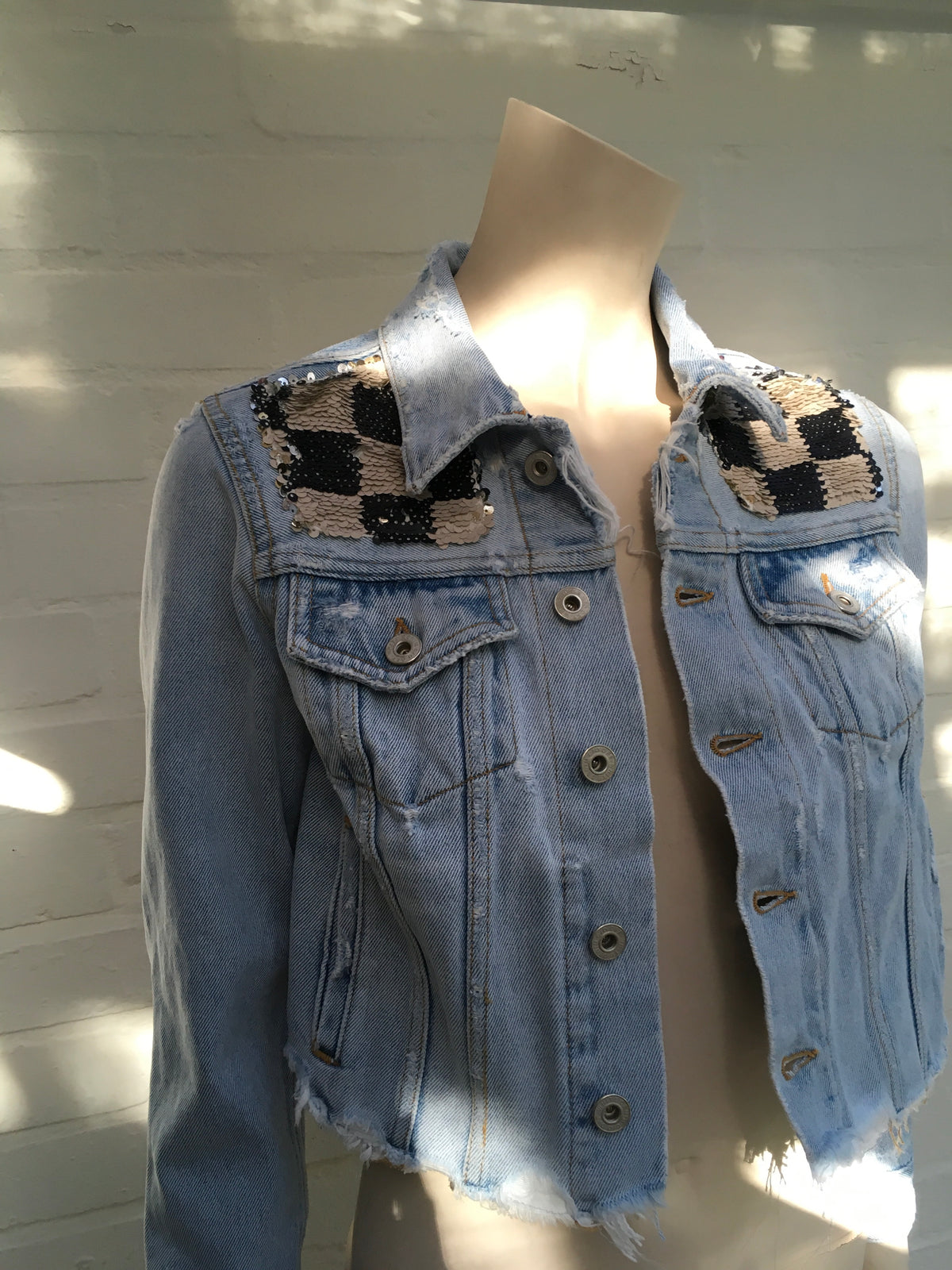 Off-White c/o Virgil Abloh checkered sequin denim jacket Ladies