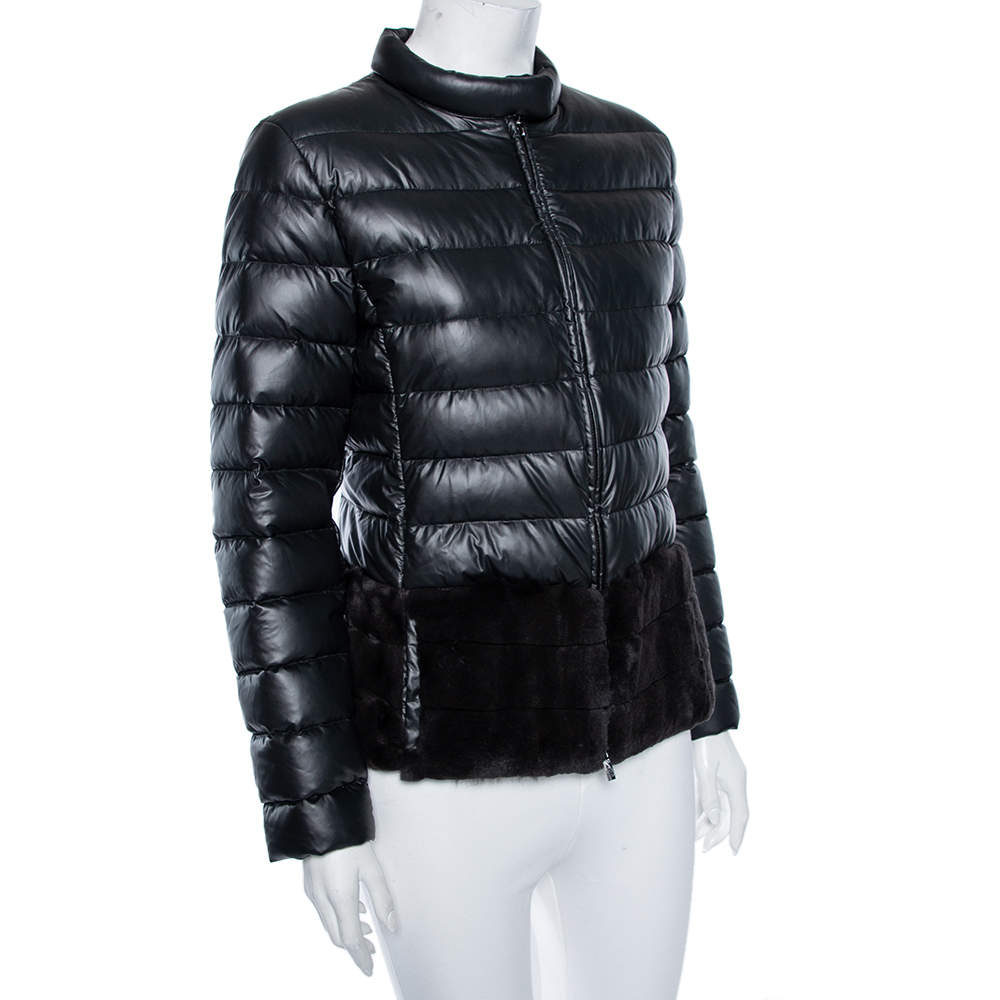 Armani Collezioni Down Quilted Fur Trimmed Zip Front Jacket Size