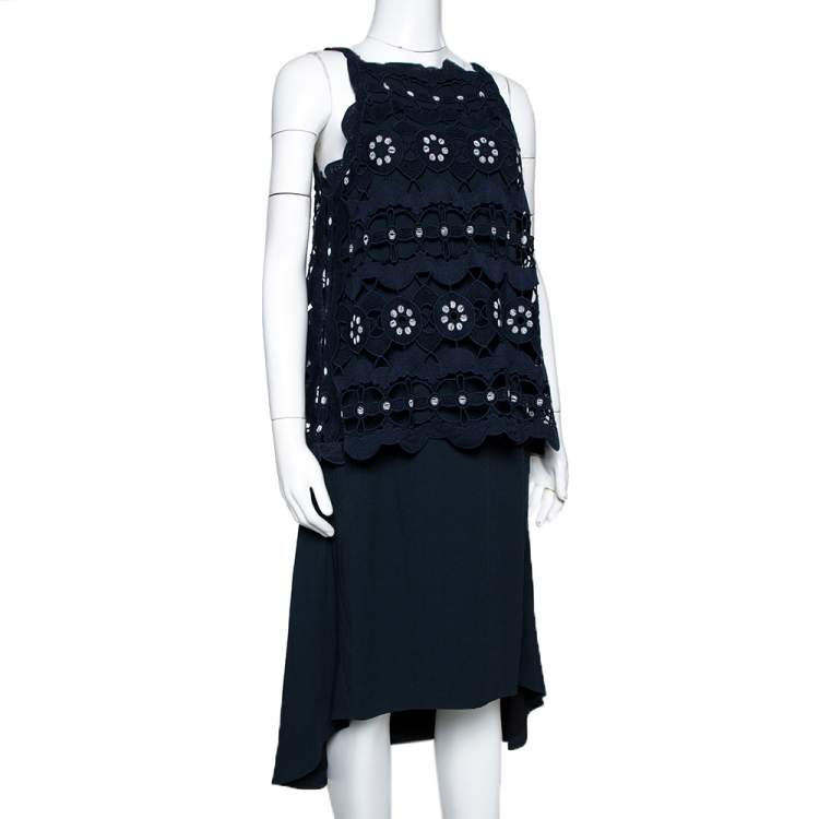 CHLOÉ Guipure Lace Navy Overlay DRESS SIZE FR 38 UK 10 US 6 ladies