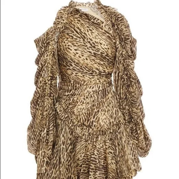 ZIMMERMANN Espionage Cutout leopard-print silk crepe de chine drawn mini dress 2 ladies