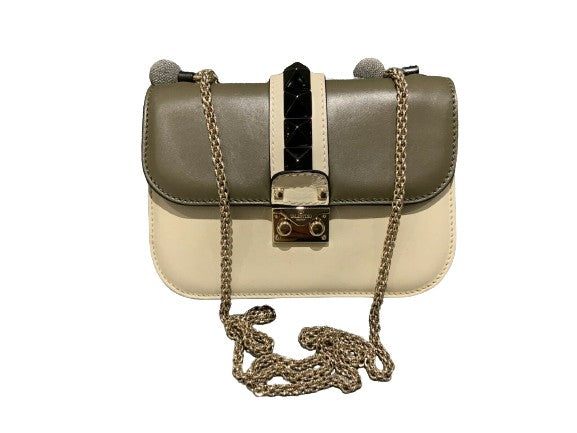 Valentino Vitello Medium Tri-Color Glam Lock Rockstud Flap Bag Handbag ladies