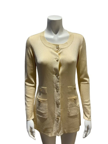 Luisa Spignoli Think Knit Silk Logo Cardigan Multi ~Pockets SIZE S small ladies