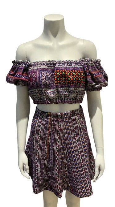 All Things Mochi Purple Hand Embroidered Set Skirt Matching Top SIZE S SMALL ladies