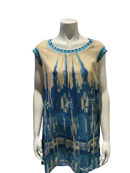 Cacharel RUNAWAY Silk City Cathedral Print Mini Dress Size F 34 UK 6 US 2 ladies