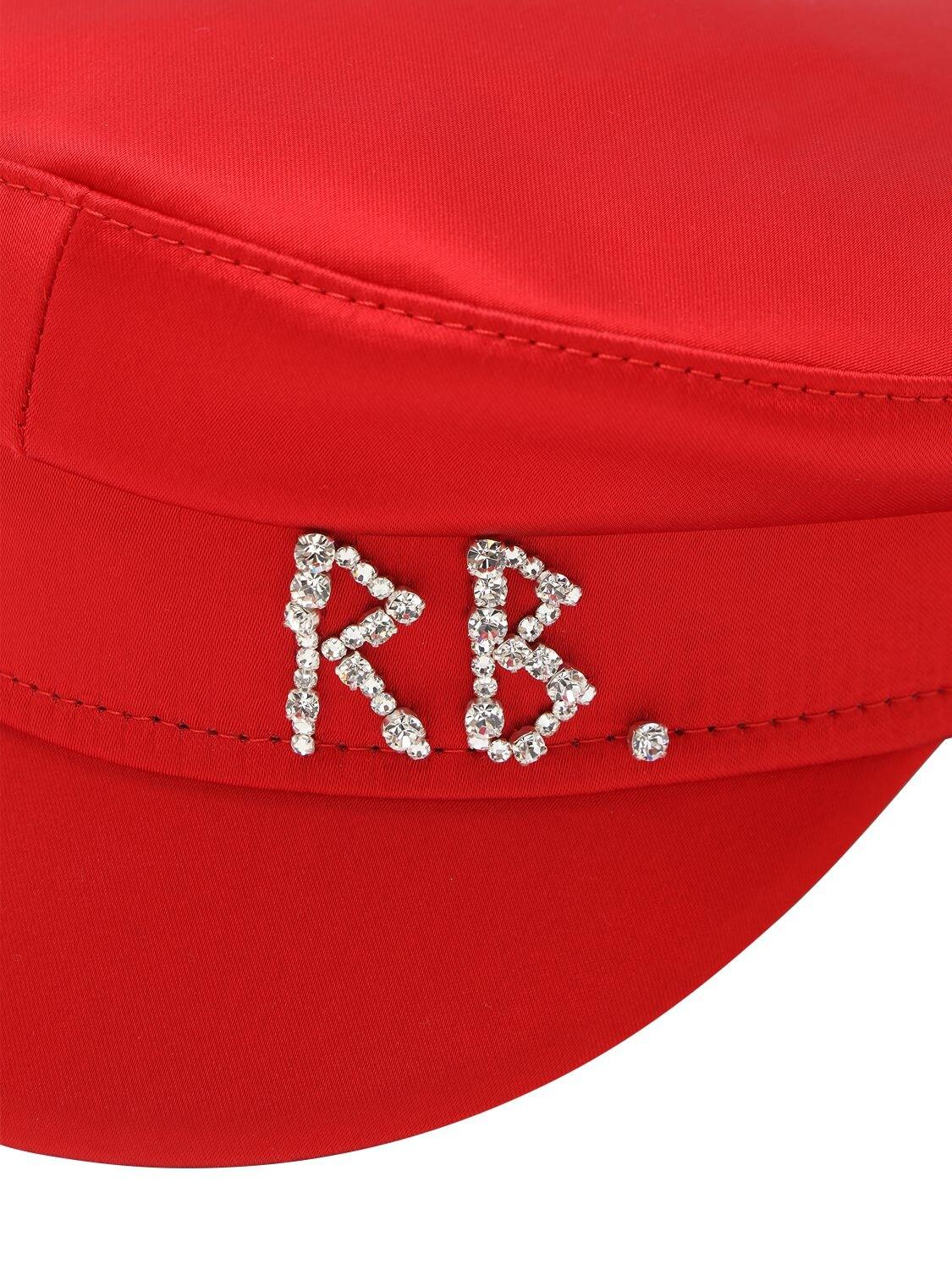 RUSLAN BAGINSKIY SATIN BAKER BOY RED HAT WITH CRYSTALS EMBELLISHED M MEDIUM ladies