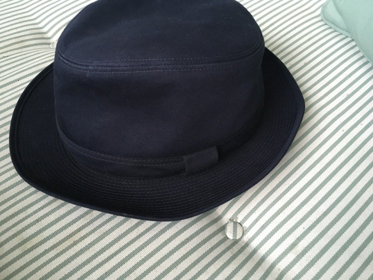 Hermès Hermes Paris Navy Blue Cotton H Embroidered Funky Fedora Hat Size 58 Men