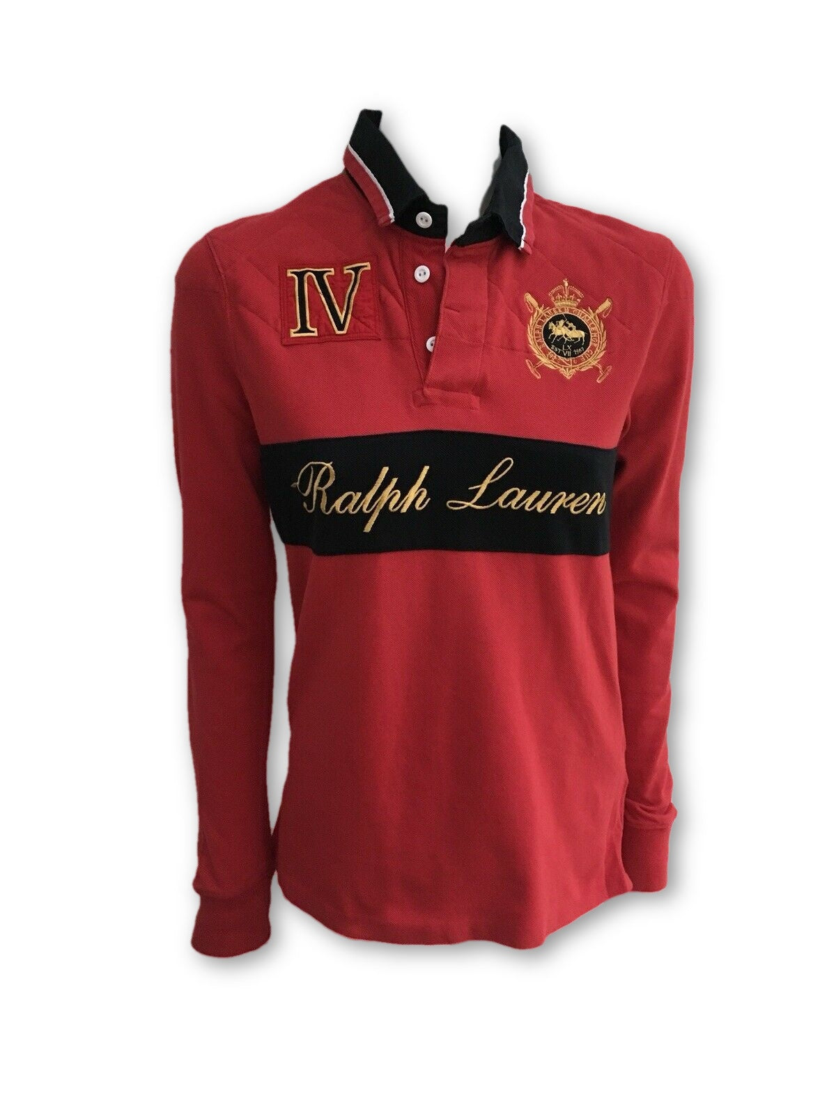 Ralph Lauren Red Embroidered WOMENS BLUE LABEL POLO SHIRT TOP Ladies