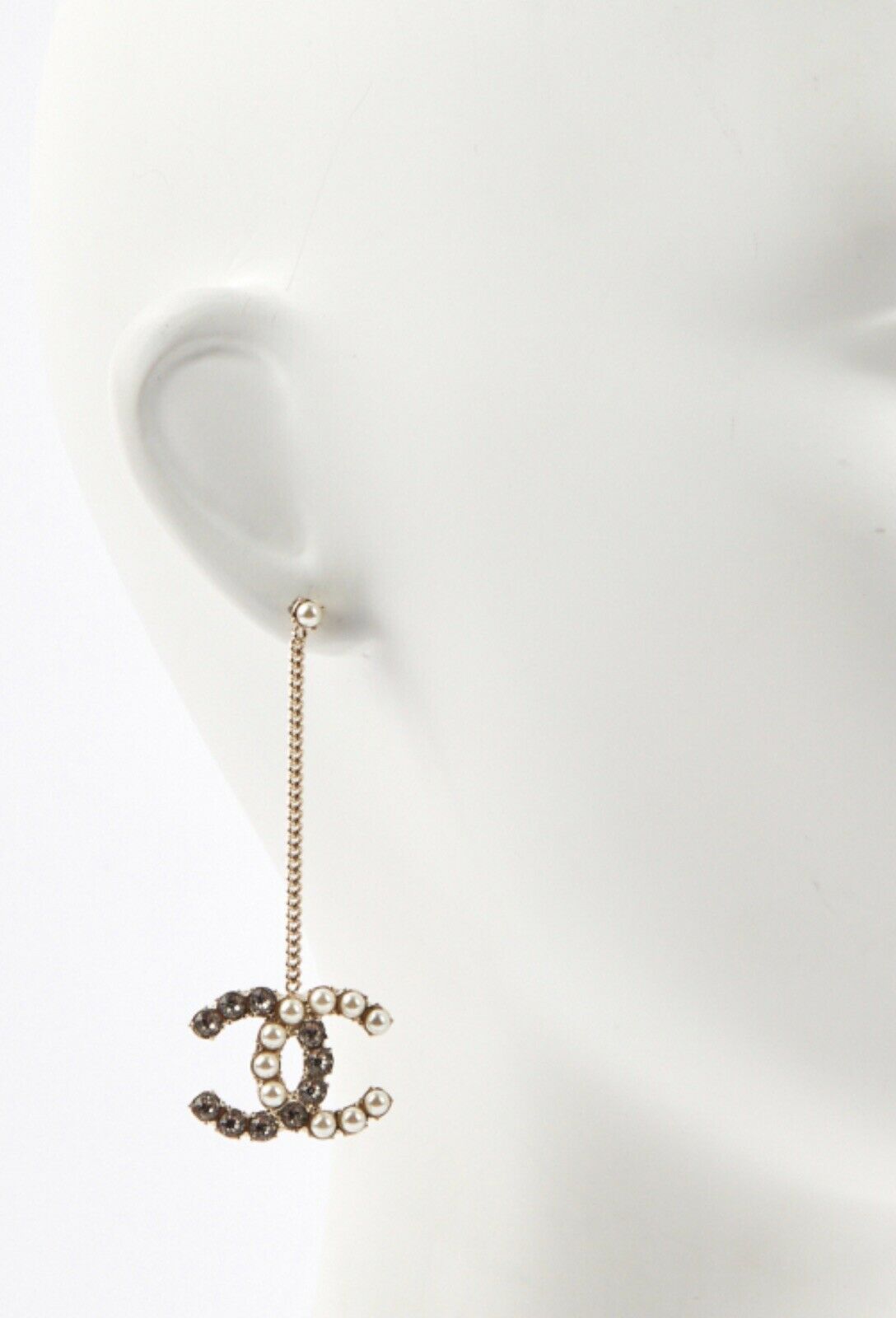 CHANEL 2020 Crystals & Pearls Large CC Drop Earrings ladies