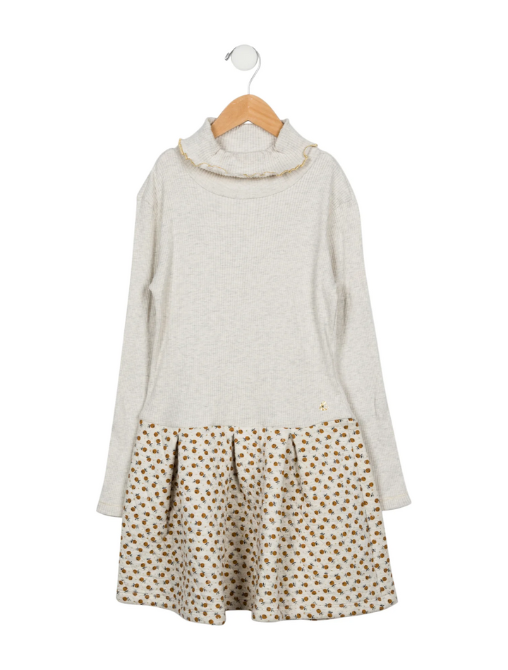 Petit Bateau Girls' Knit-Trimmed Quilted Turtleneck Dress 6 years 116 cm children