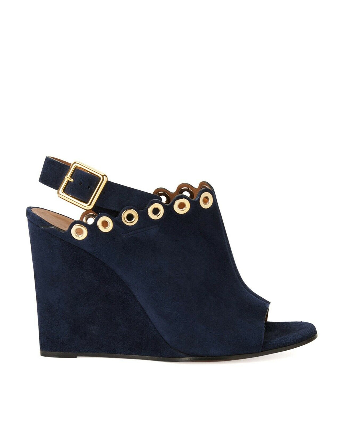 CHLOÉ CHLOE RUNAWAY NAVY SUEDE EYELET WEDGES SANDALS 38 1/2 UK 5.5 US 8.5 ladies