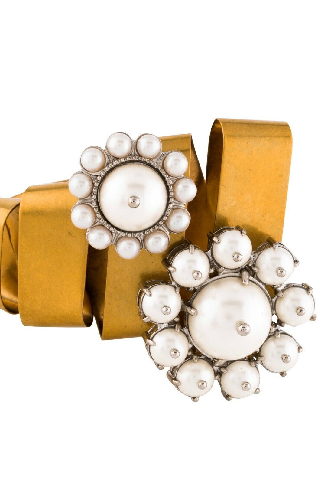 MIU MIU Faux Pearl Cuff Bangle Gold Tone Bracelet ladies