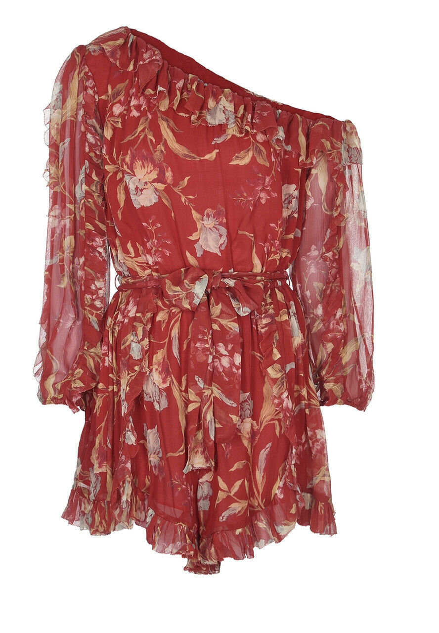 ZIMMERMANN Corsair Iris Silk Red Corsair Romper Jumpsuit Size 1 ladies