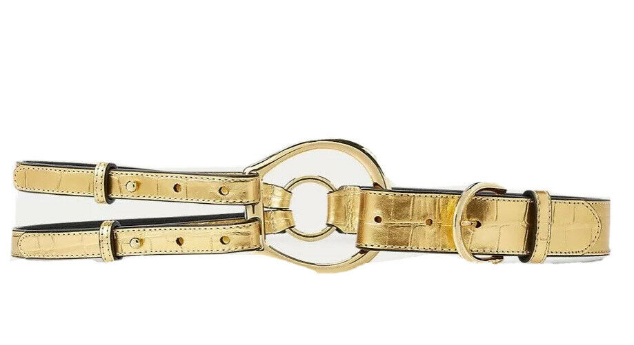 Ralph Lauren Skinny Metallic Gold Three strap Leather Belt Size M medium ladies