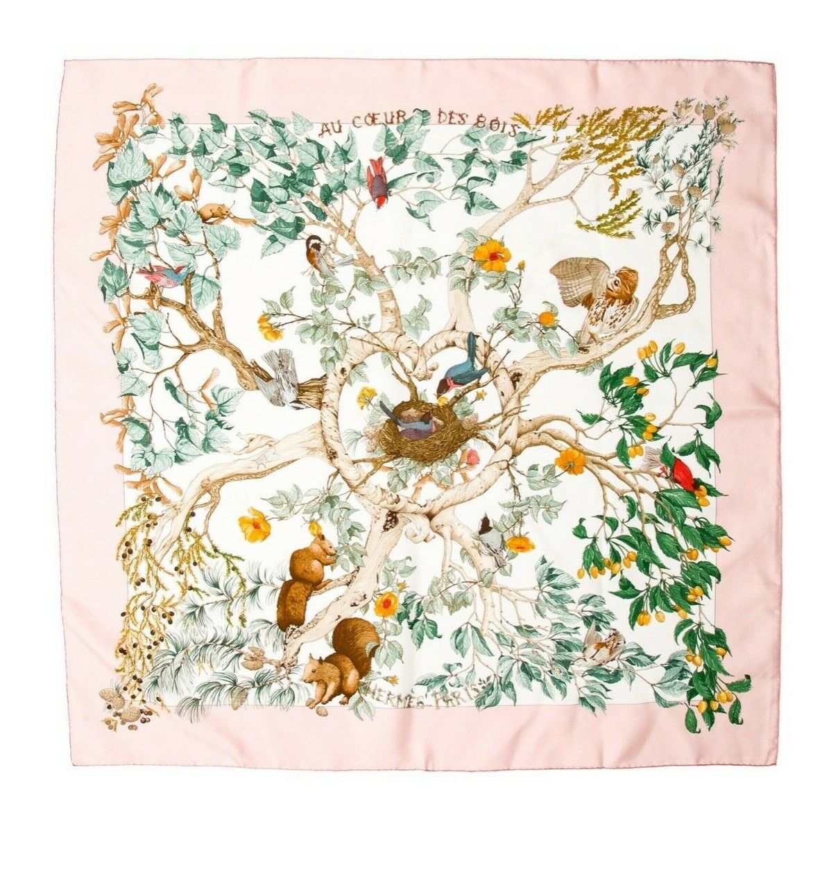 Hermès HERMES SCARF Silk "Au Coeur Des Bois " Animals Scarf 90 ladies