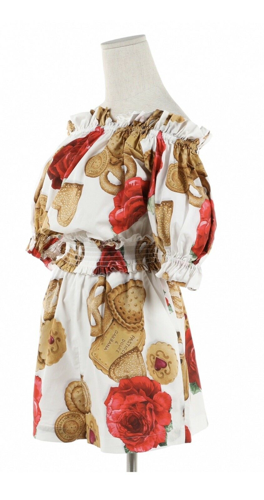 Dolce & Gabbana 2018 White Rose Biscuit Print Playsuit Romper Ladies