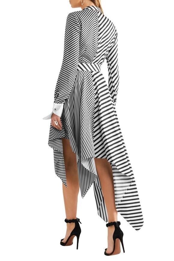 MONSE Asymmetric Striped Silk-twill Midi Dress In White Black Size US 6 UK 10 ladies
