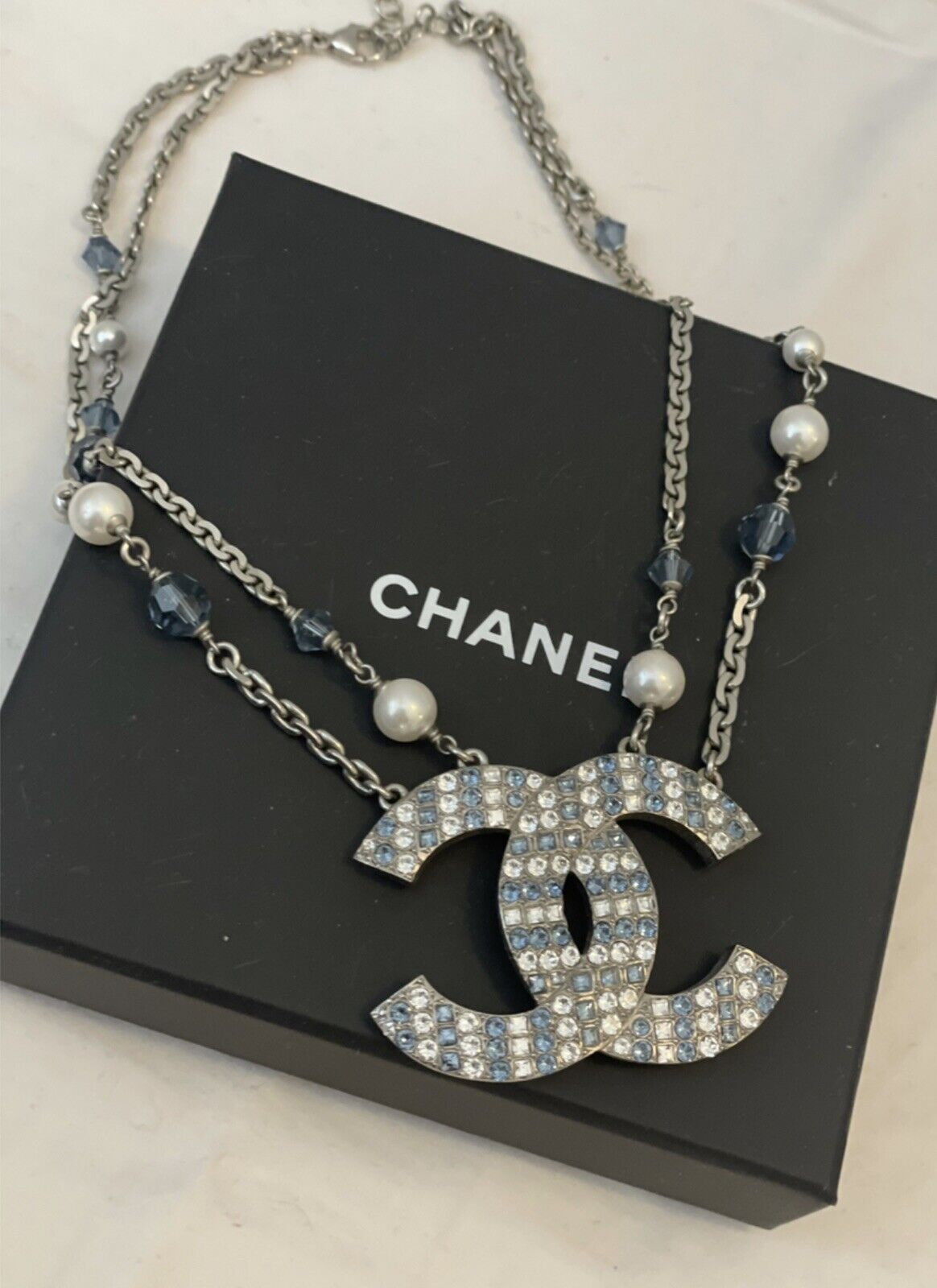 CHANEL 2019 19C CC Multi Strand Chain Pearls Choker Necklace Chain ladies