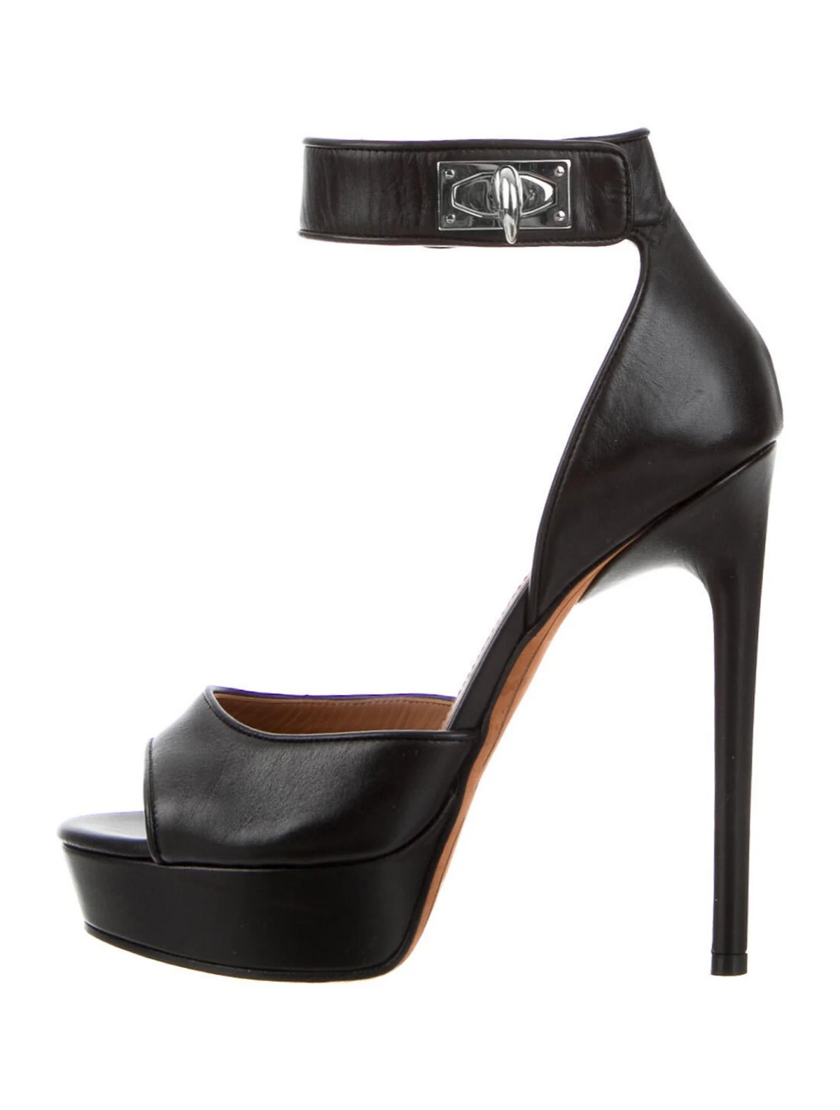 Givenchy Black Leather Shark Tooth Ankle Strap Open Toe Platform Sandal Size 37 ladies