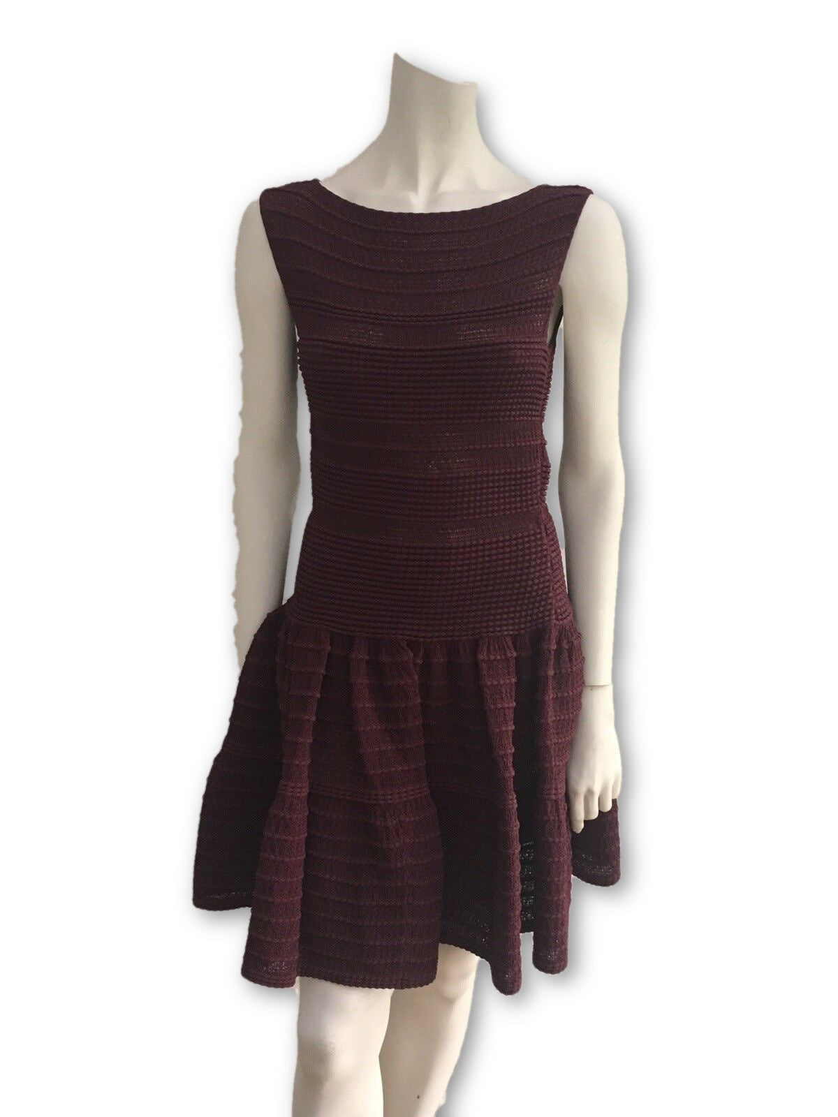 AZZEDINE ALAÏA ALAIA BURGUNDY KNIT SKATER DRESS Ladies