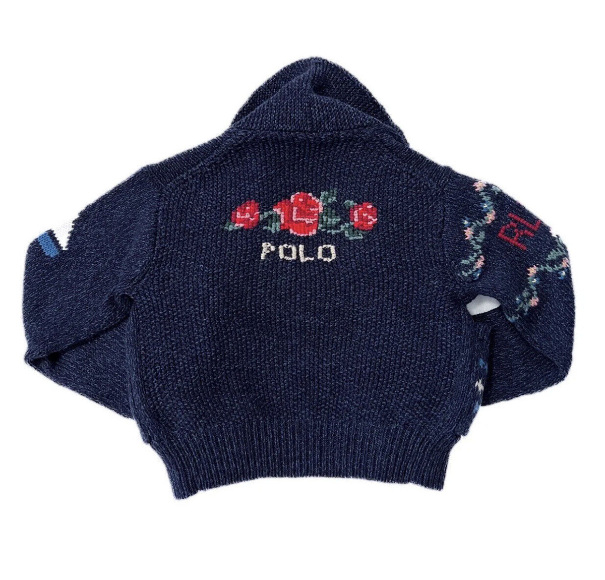 Polo Ralph Lauren Intarsia Knit Graphic Logo Cardigan Toggle Sweater Sz S small ladies