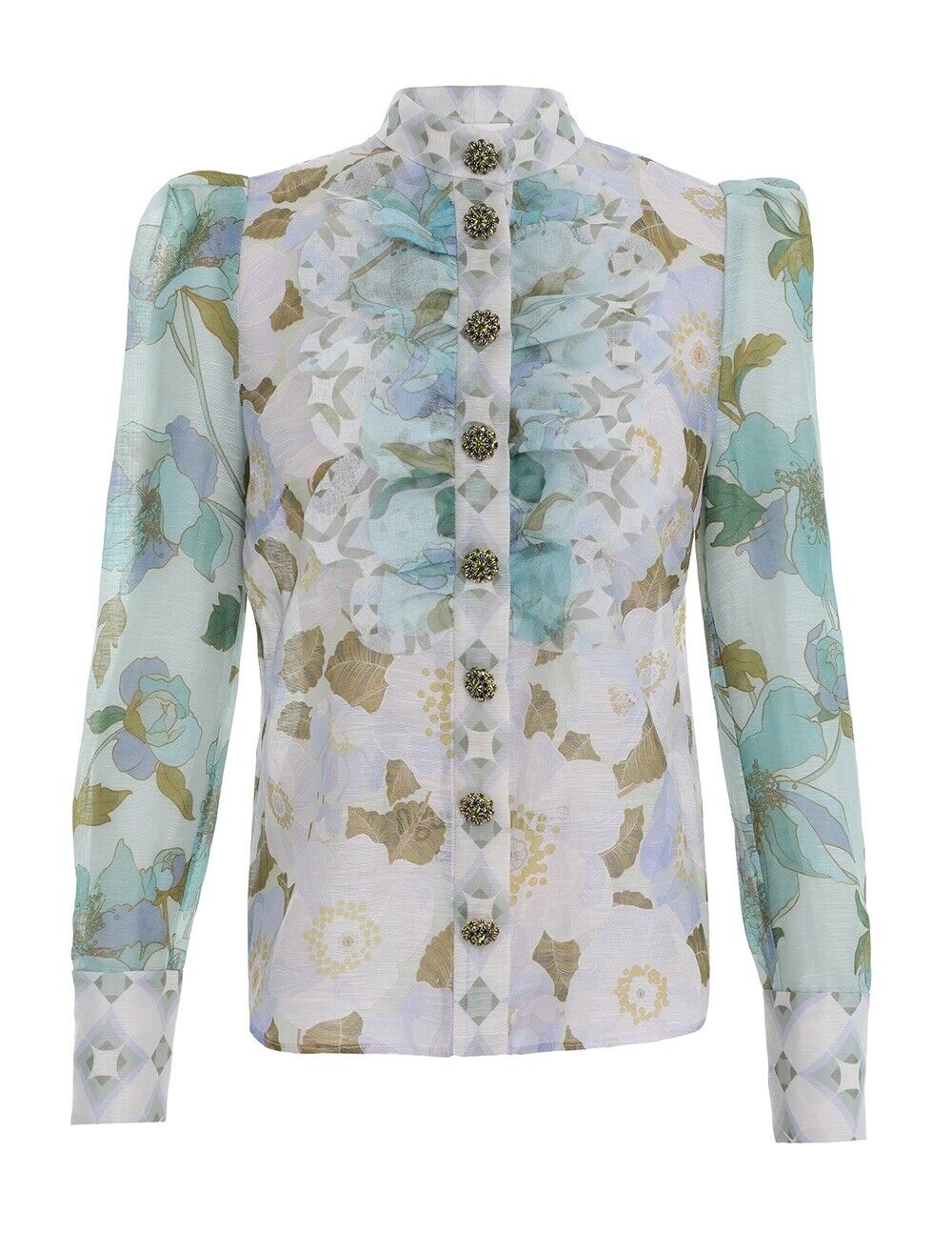 ZIMMERMANN Linen / Silk Rhythm Embellished Floral-print Blouse Size 0 XS ladies