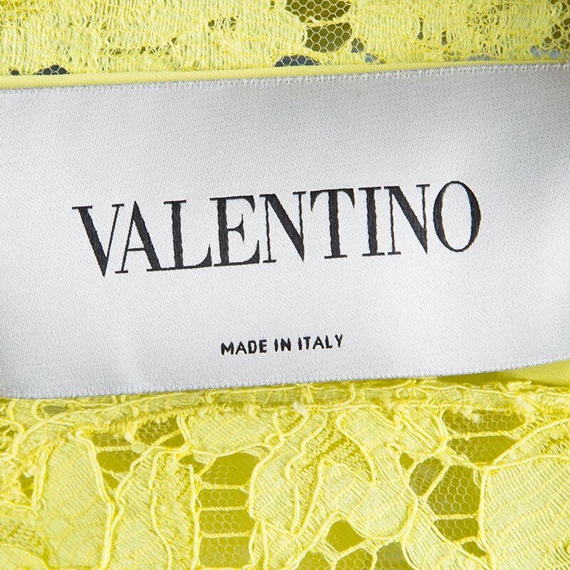 Valentino SO ELEGANT Yellow & Pink Lace Tulle Scalloped Hem Dress I 42 UK 10 US6 ladies