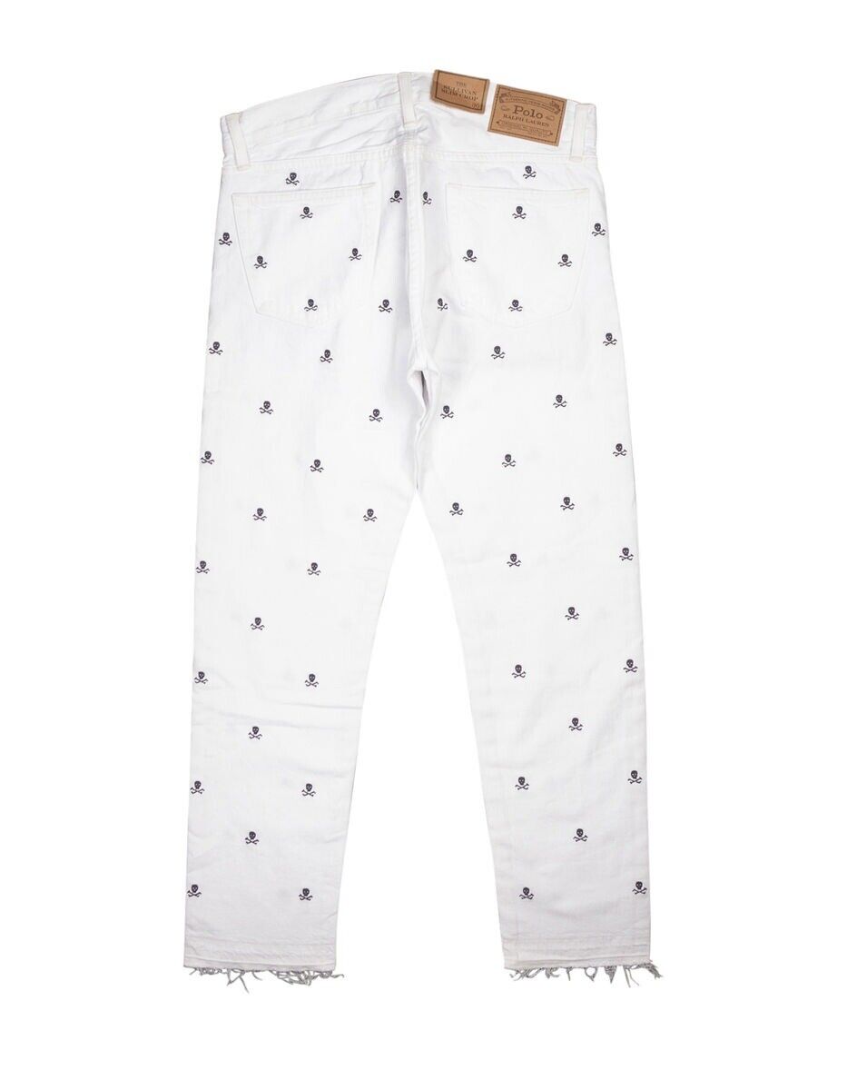 Polo Ralph Lauren Sullivan Skulls Embroidered White Denim Jeans Size 32x32 men