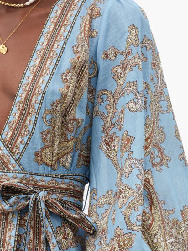 ZIMMERMANN Fiesta Paisley-Print Wrap Long Dress Size 0 XS ladies