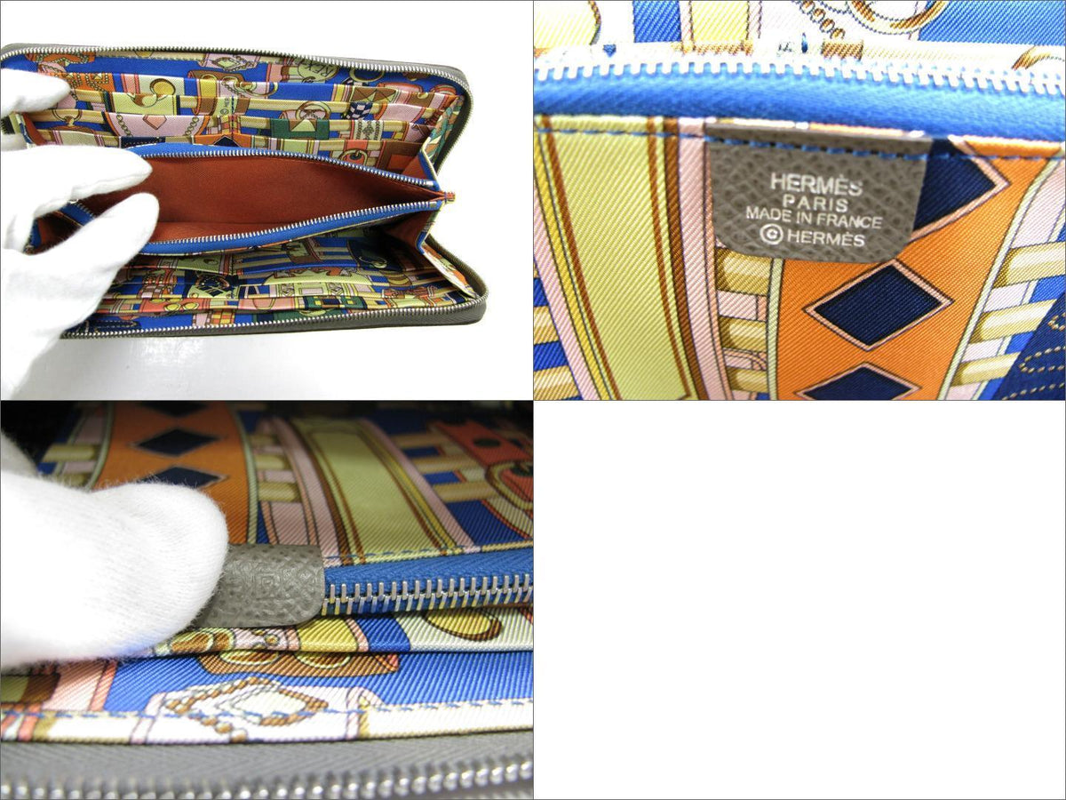 Hermès Hermes Azap Silk In Zip Around Long Wallet Purse Epsom Leather Etoupe Ladies