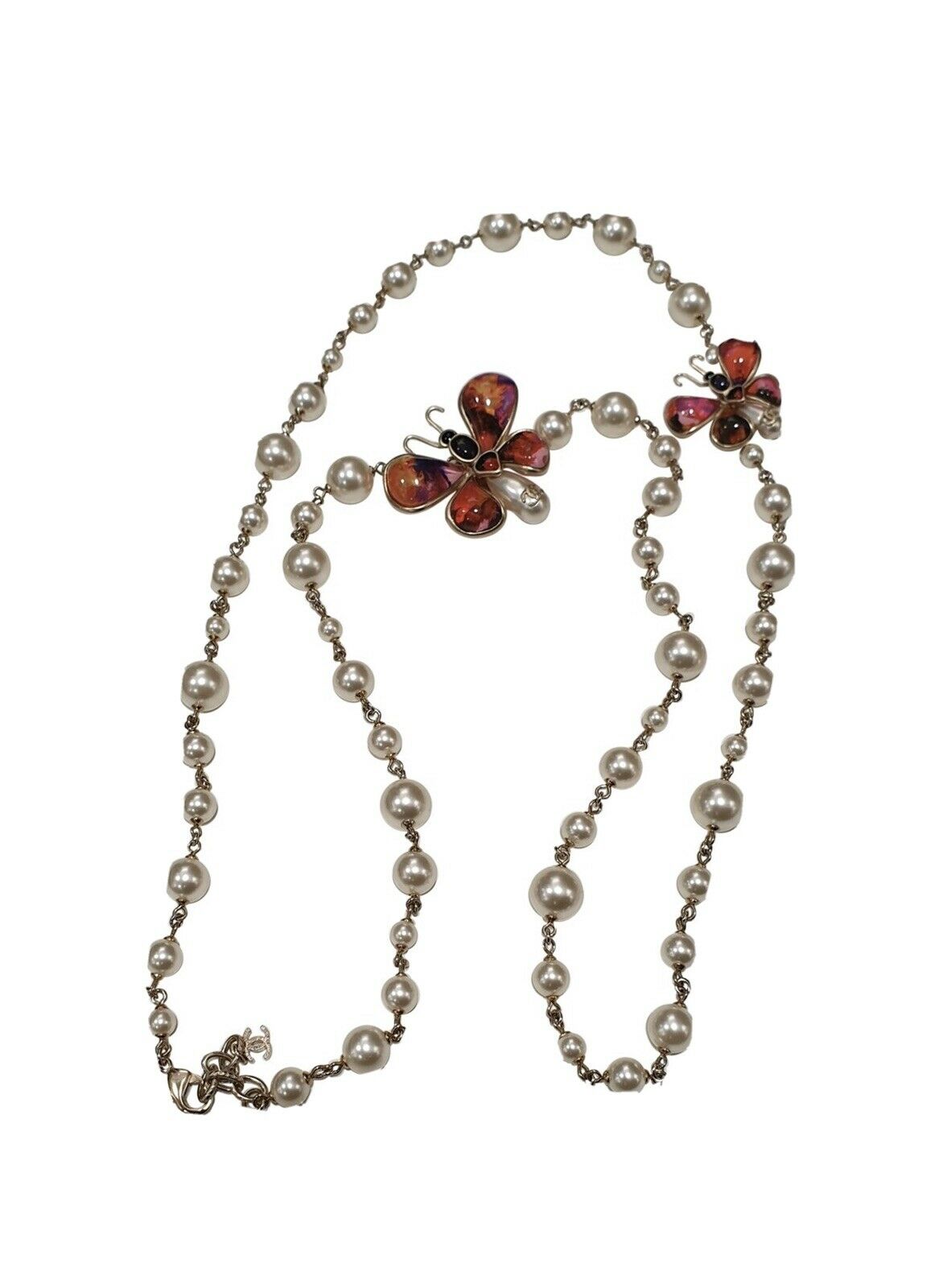 CHANEL Multicolor Gripoix Butterfly Pearl Long Necklace ladies
