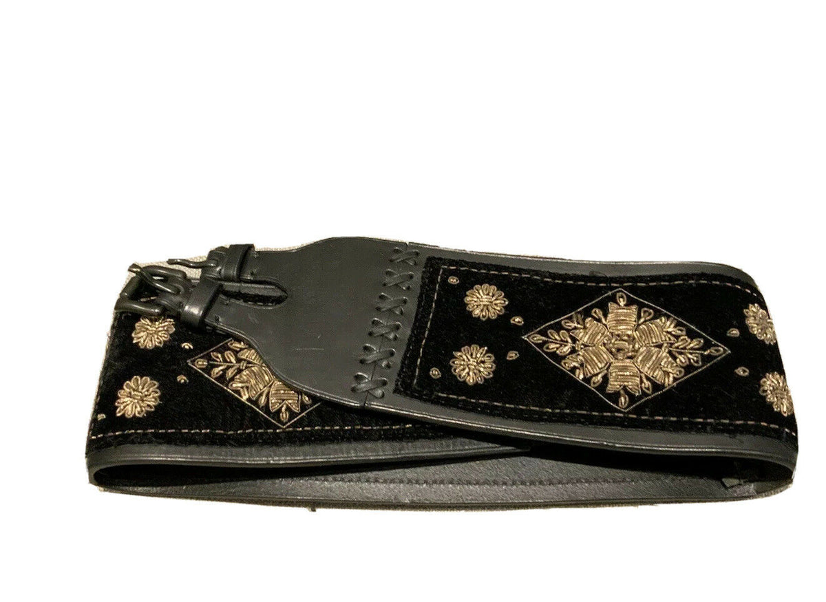 RALPH LAUREN COLLECTION BLACK LEATHER VELVET EMBROIDERED CORSET BELT SZ S ladies