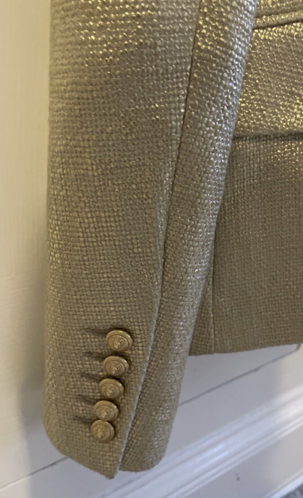 Super rare Balmain Gold Tweed Blazer Jacket Size F 34 US 0/2 UK 4 XXS ladies