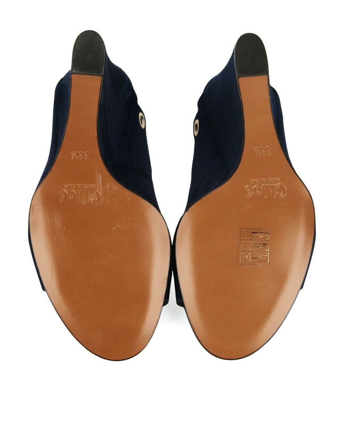 CHLOÉ CHLOE RUNAWAY NAVY SUEDE EYELET WEDGES SANDALS 38 1/2 UK 5.5 US 8.5 ladies