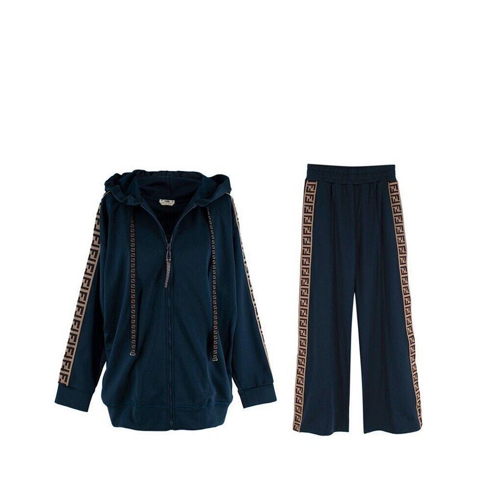 FENDI Ff cotton logo tape hoodie & joggers Set Tracksuit Size S small ladies