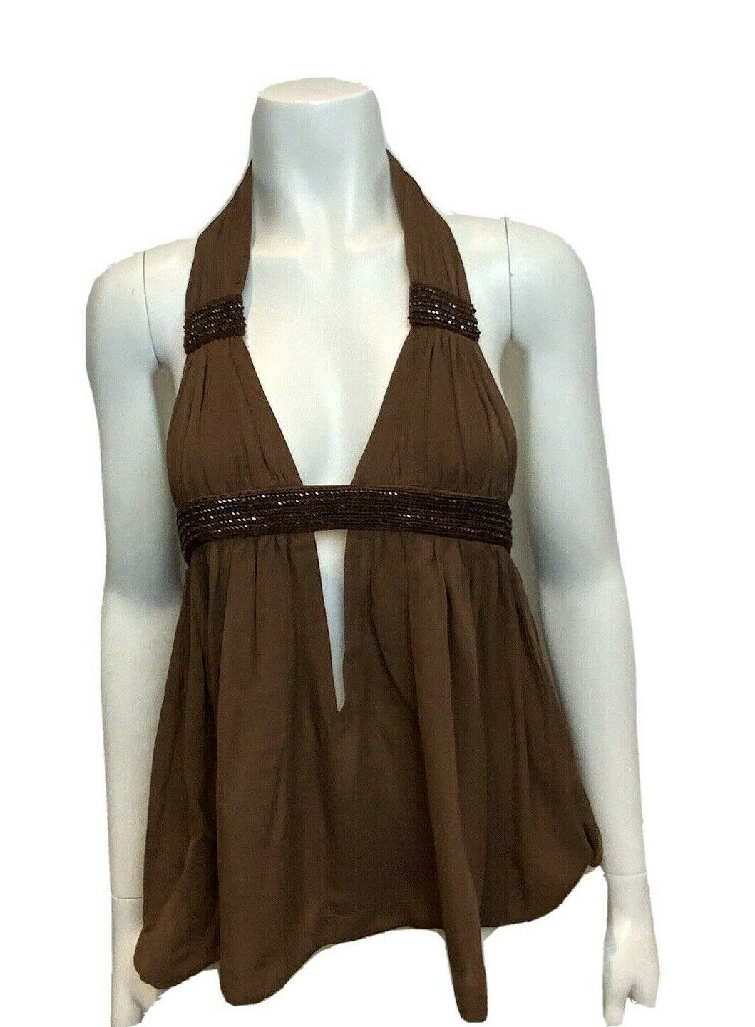 Sass & Bide MOST WANTED Brown Silk Halter Top Sequins EU 38 UK 6 US 2 ladies