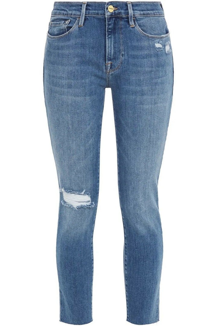 FRAME LE SKINNY DE JEANNE CROP DISTRESSED DENIM JEANS Size 24 ladies