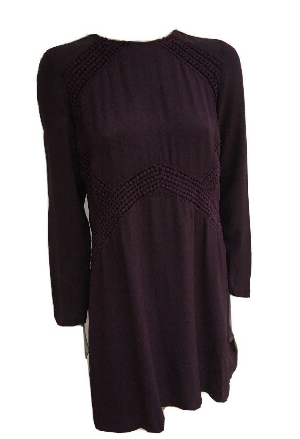 Womens Plum Lace Insert Mini Dress Size UK 12 US 8 ladies