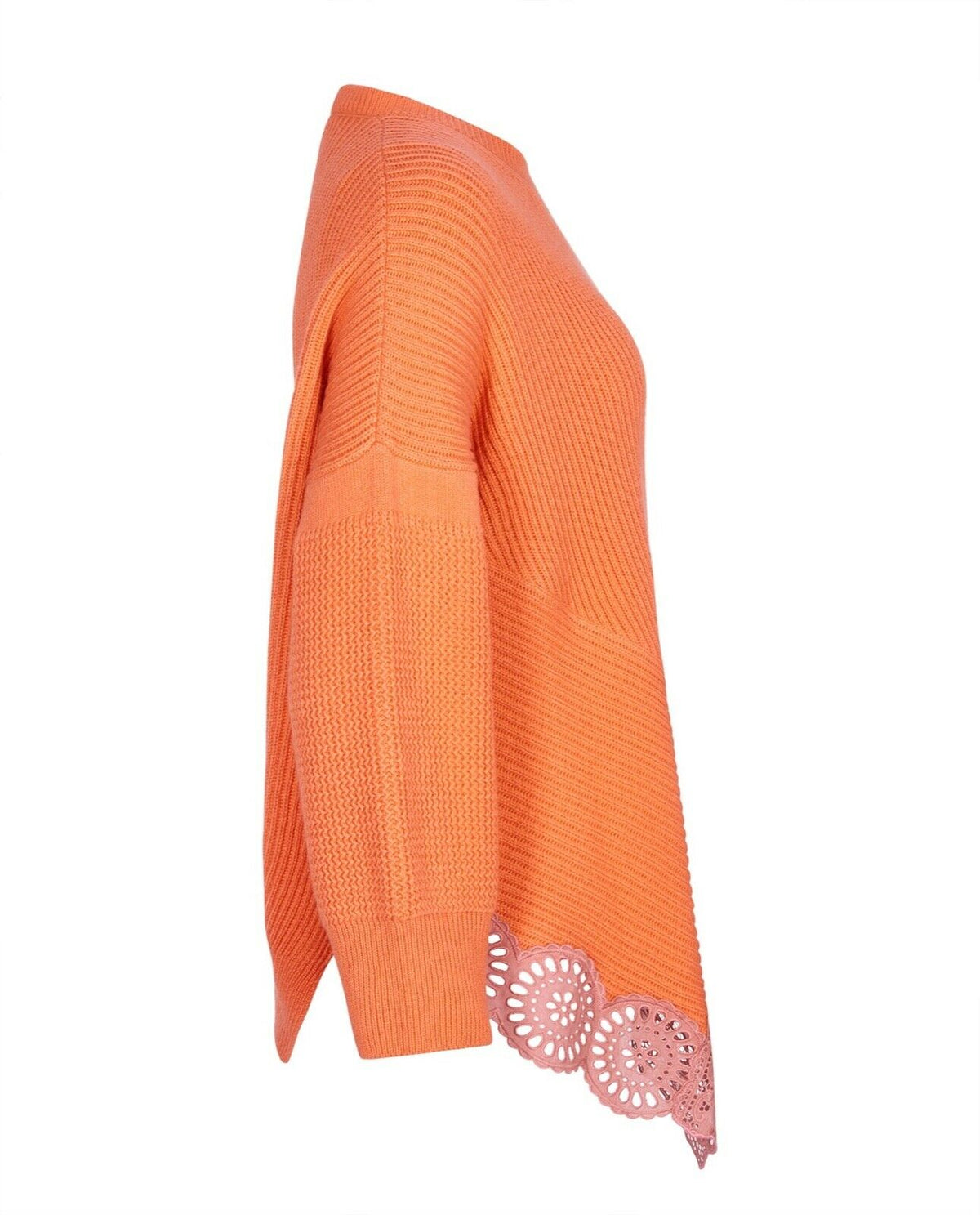Stella McCartney Oversized Wool & Cashmere Orange Knit Sweater Jumper Lace Trim ladies