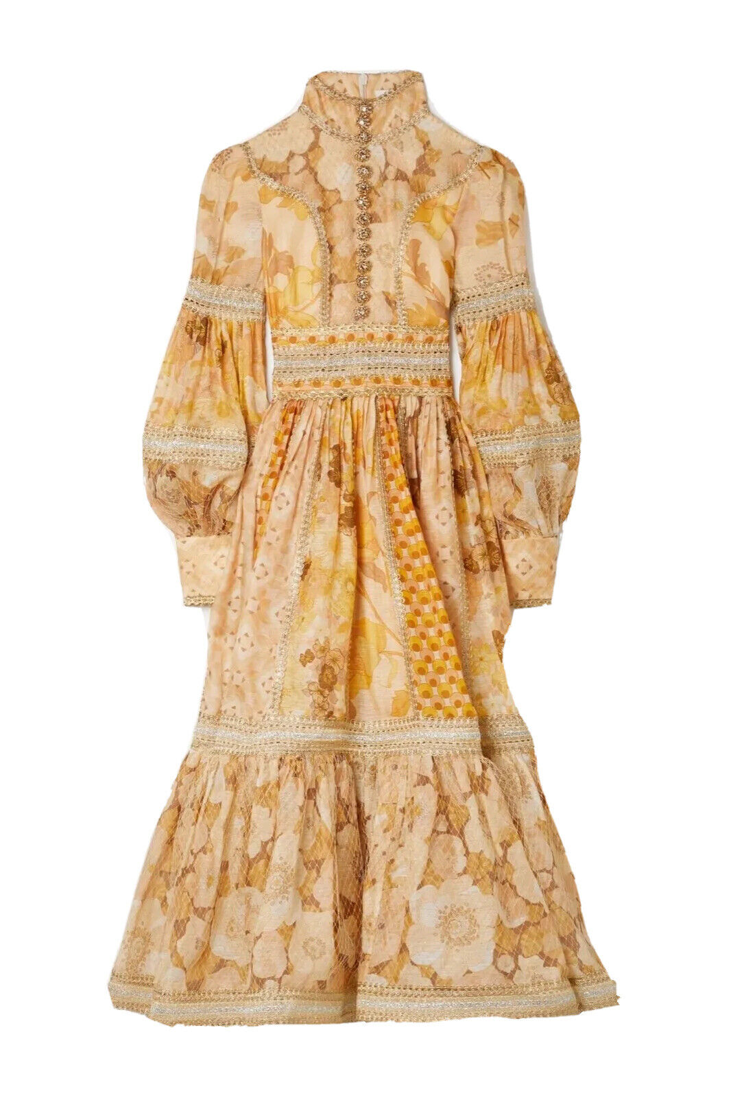 ZIMMERMANN Metallic Tempo Embellished Floral-print Linen And Silk-blend Gown 3 l large ladies