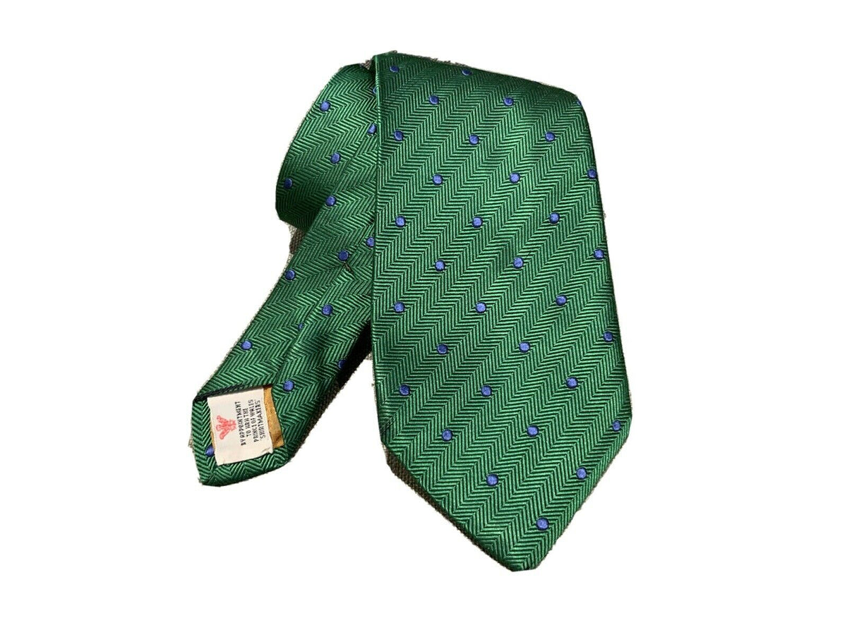 TURNBULL & ASSER HANDMADE Mens Green Dots Tie men