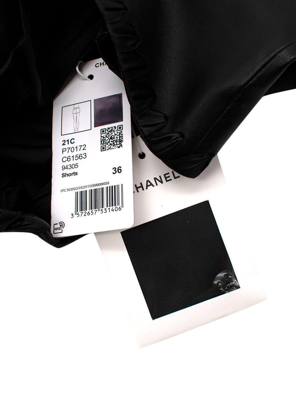 New Chanel Runway 2021 Cruise 21C Black Leather Shorts Crystal cc Logo NWT 36 ladies