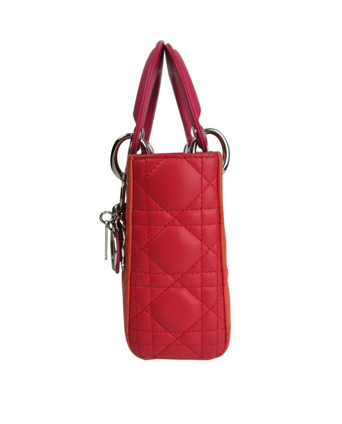 Christian Dior Lambskin Cannage Mini Bi-Color Lady Dior Orange Fuchsia Bag ladies