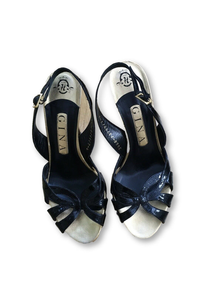 GINA BLACK GOLD PATENT LEATHER SANDALS SHOES ladies