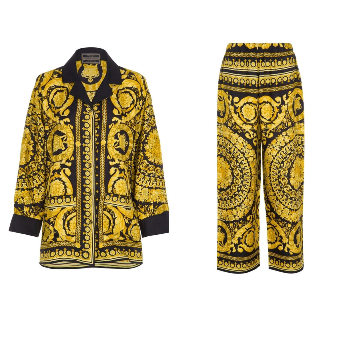 Versace Tribute Printed silk-twill Baroque-print Shirt and Pants Set Size I 40 S ladies