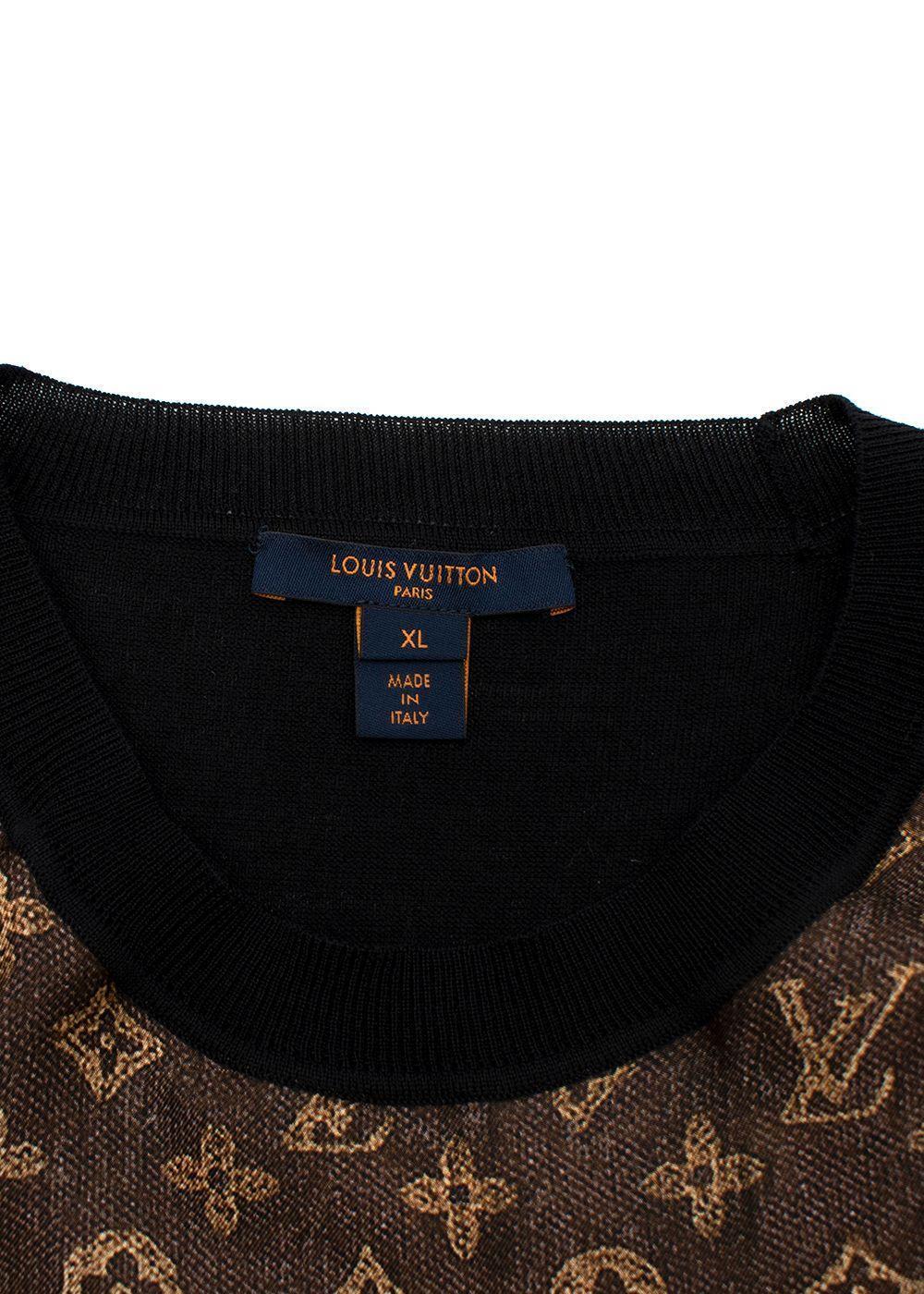 Limited LOUIS VUITTON Trunk-Print Silk & Black Wool Fine Knit Jumper Sweater XL men